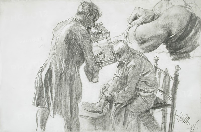 Studies for 'The Broken Jug' by Heinrich von Kleist, 1876. Creators: Heinrich von Kleist, Adolph Menzel.