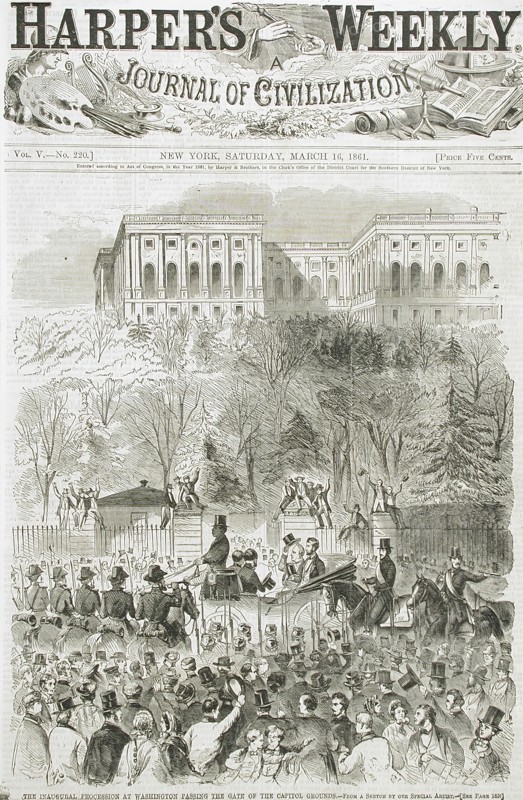 The Inaugural Procession at Washington, Passing the Gate of the Capitol Grounds, 1861. Creator: Unknown.