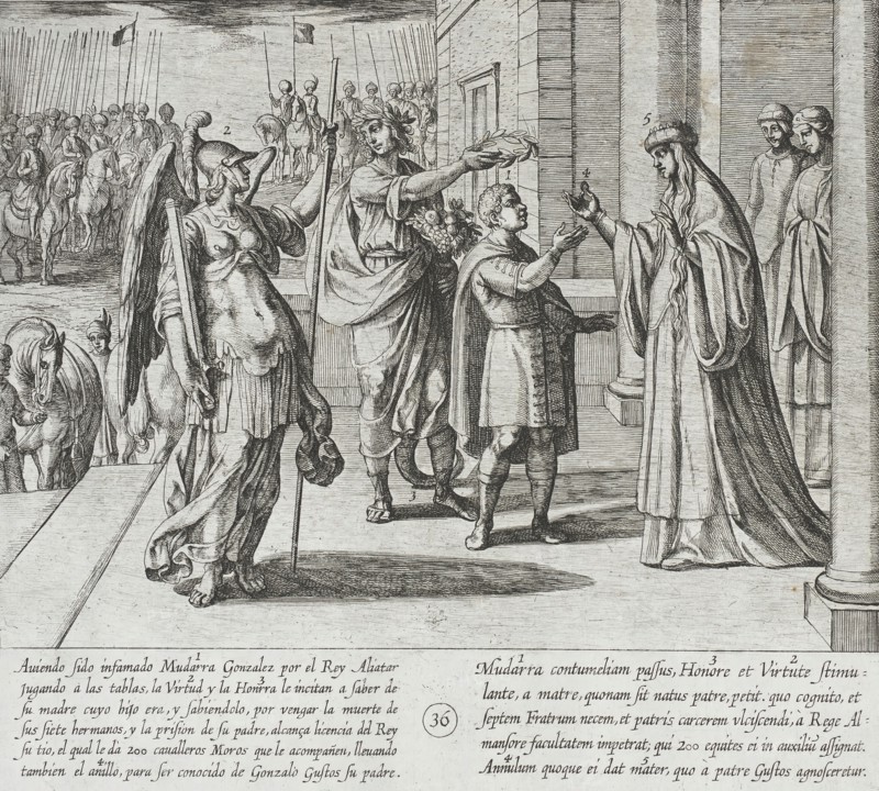 Mudarra Takes Leave of His Mother and Sets Out to Find His Father, 1612. Creator: Antonio Tempesta.