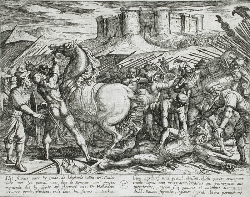 The Romans Misled by Civilis' Horse that He was Dead or Injured, Publshed 1612. Creator: Antonio Tempesta.