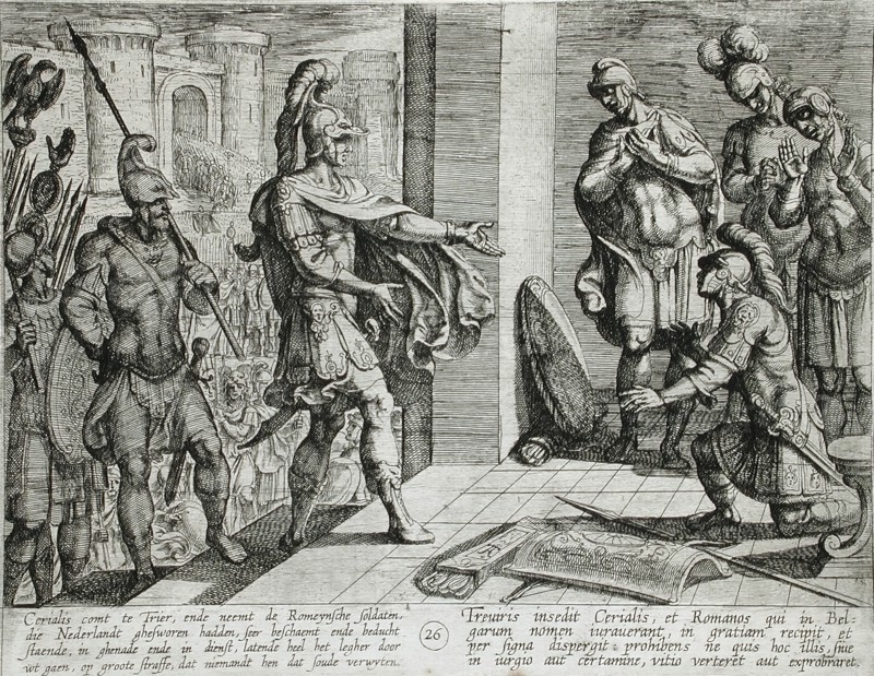 Cerialis Pardons and Relieves Roman Soldiers Who had Helped Civilis, Publshed 1612. Creator: Antonio Tempesta.