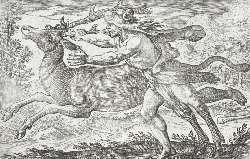 Hercules and the Hind of Mount Cerynea, 1608. Creators: Antonio Tempesta, Nicolaus van Aelst.