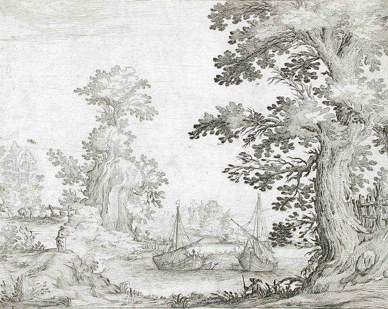 Landscape with Two Boats, between 1630 and 1645. Creator: Ercole Bazicaluva.