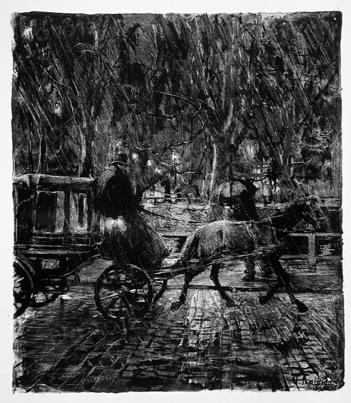 Cab in the rain, 1896. Creator: Franz Skarbina.