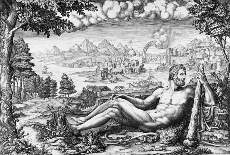 Hercules Resting from His Labors, 1567. Creator: Giorgio Ghisi.