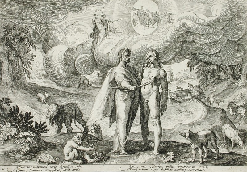 Prometheus Forms Man and Animates Him with Fire from Heaven, published 1589. Creator: Hendrik Goltzius.