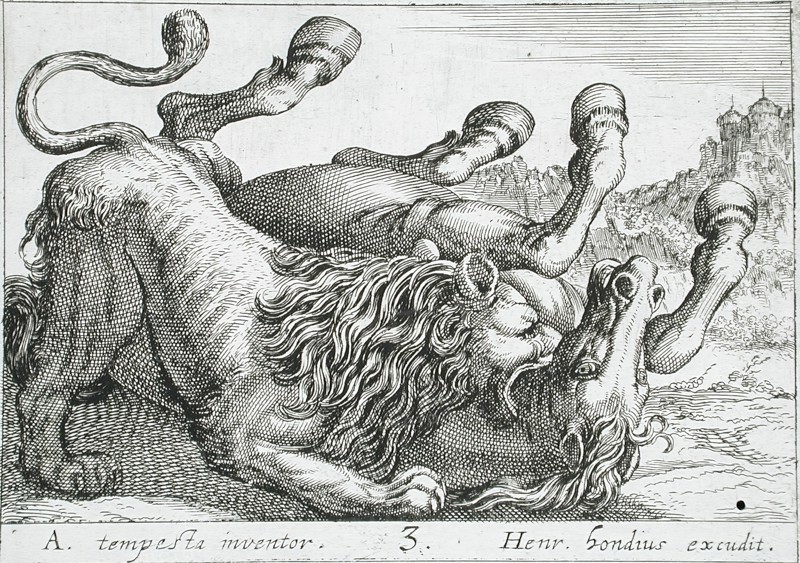 A Lion Biting a Horse's Neck, 1610. Creator: Hendrick Hondius I.