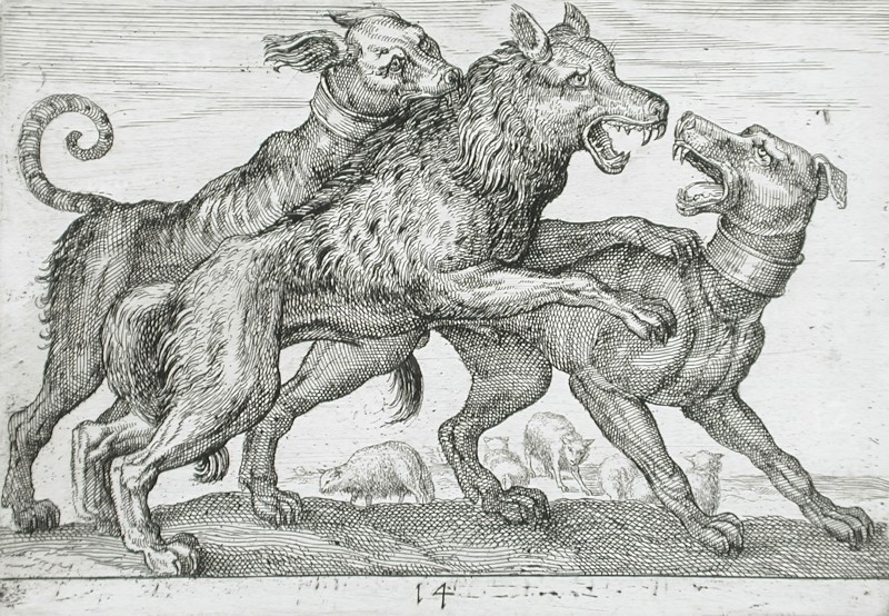 Three Dogs Fighting, 1610. Creator: Hendrick Hondius I.