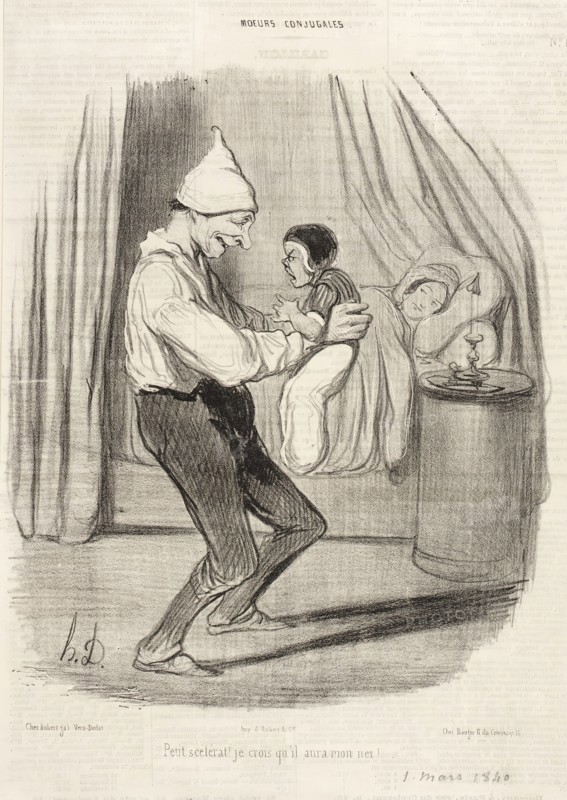 Petit scélérat! Je crois qu'il aura mon nez!..., 1840.  Creator: Honore Daumier.
