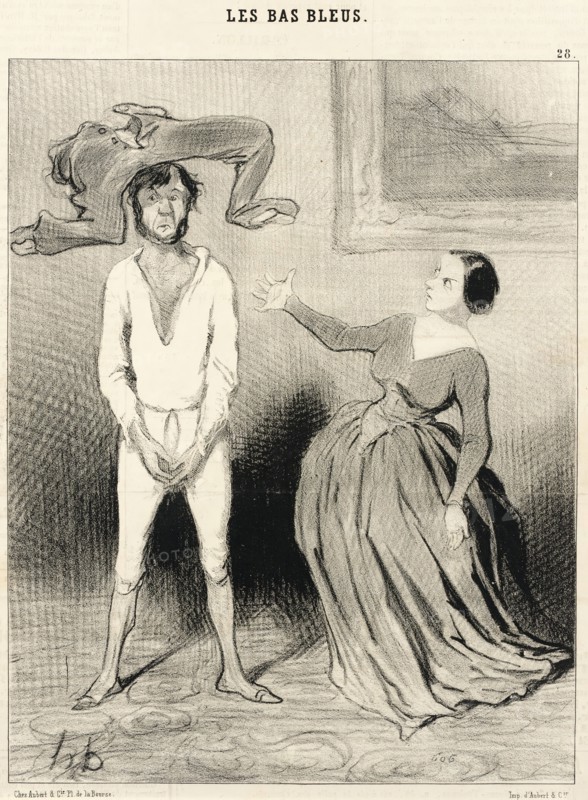 Une femme comme moi...remettre un bouton?..., 1844. Creator: Honore Daumier.