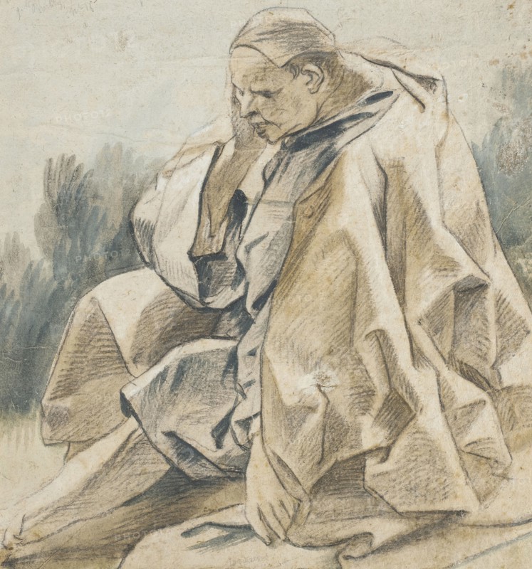 Drapery Study of a Seated Man Wearing a Cap (recto); Study of a Hand in..., between c1655 and c1665. Creator: Jacob Jordaens.