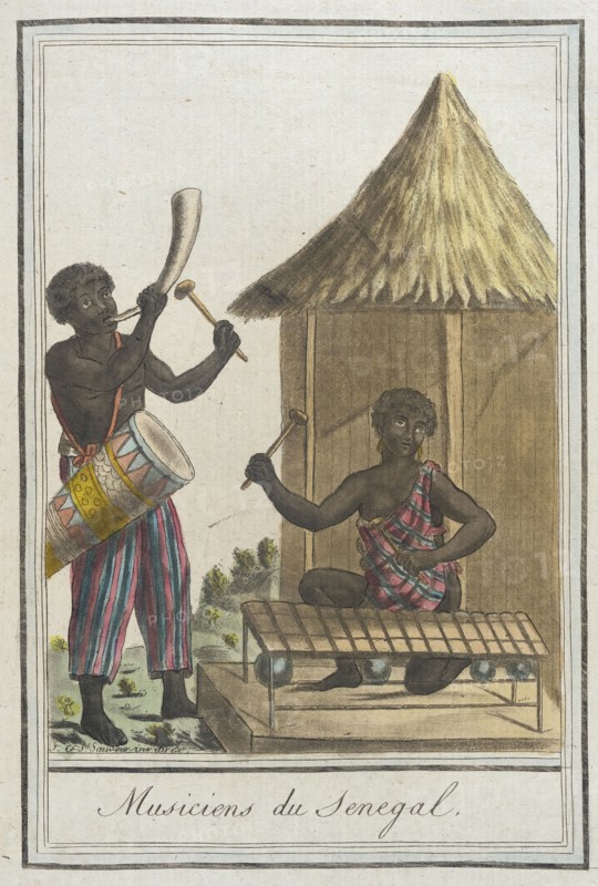 Costumes de Différents Pays, 'Musiciens du Senegal', c1797. Creators: Jacques Grasset de Saint-Sauveur, LF Labrousse.
