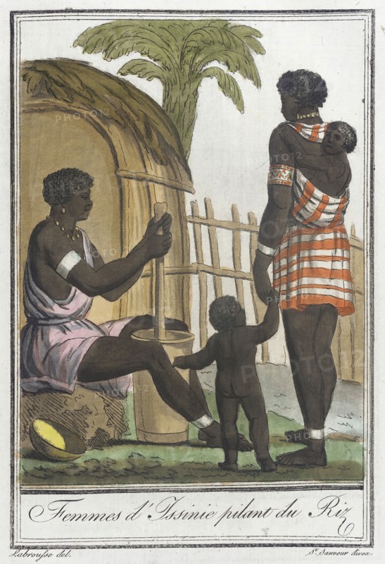 Costumes de Différents Pays, 'Femmes d'Issinie Pilant du Riz', c1797. Creators: Jacques Grasset de Saint-Sauveur, LF Labrousse.