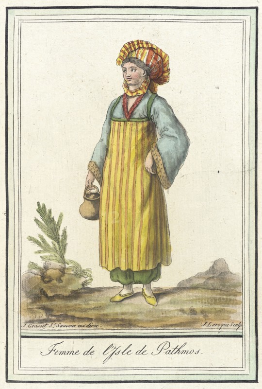 Costumes de Différents Pays, 'Femme de l'Isle de Pathmos', c1797. Creators: Jacques Grasset de Saint-Sauveur, LF Labrousse.