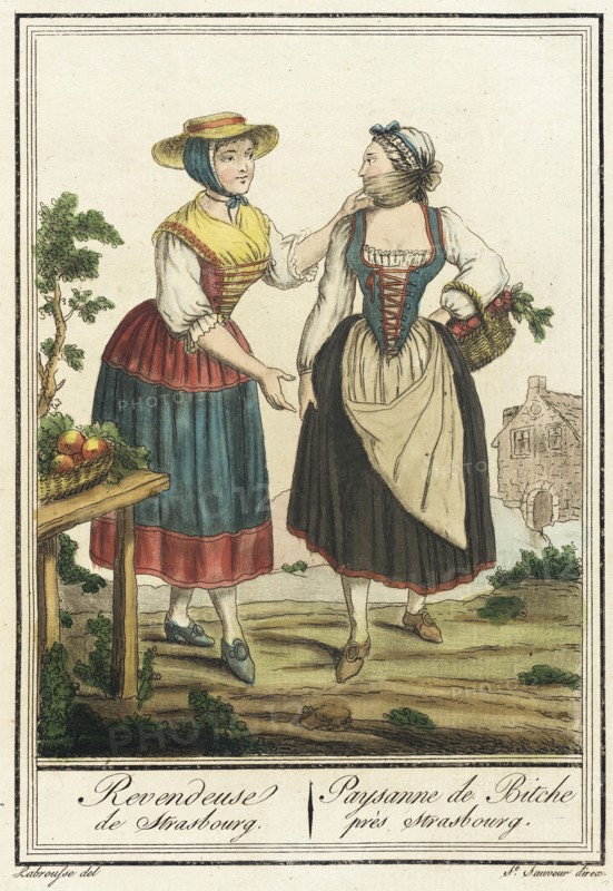 Costumes de Différent Pays, 'Revendeuse de Strasbourg/ Paysanne de Bitche près Strasbourg', c1797. Creators: Jacques Grasset de Saint-Sauveur, LF Labrousse.