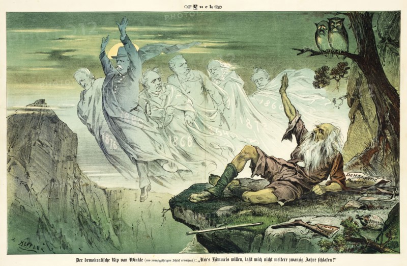 Cartoon from Puck, between 1880 and 1889. Creators: Joseph Keppler, Bernhard Gillam.