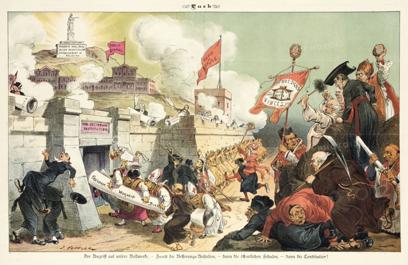 Cartoon from Puck, between 1880 and 1889. Creators: Joseph Keppler, Bernhard Gillam.