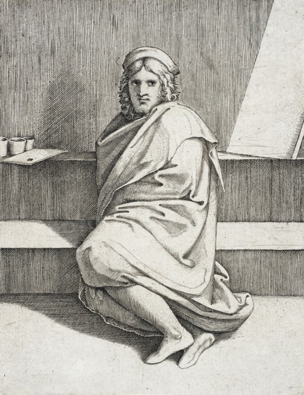 Portrait of Raphael, Seated, between circa 1517 and circa 1519. Creator: Marcantonio Raimondi.