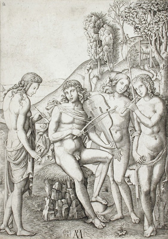 Apollo Teaching Music to the Graces, 16th century. Creator: Marcantonio Raimondi.