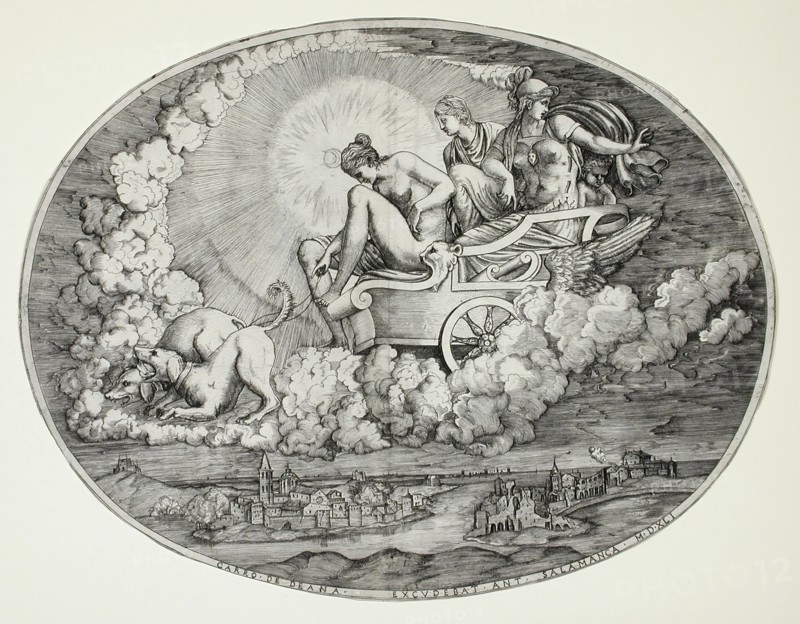 Diana and Her Chariot, Printed 1541. Creator: Marcantonio Raimondi.
