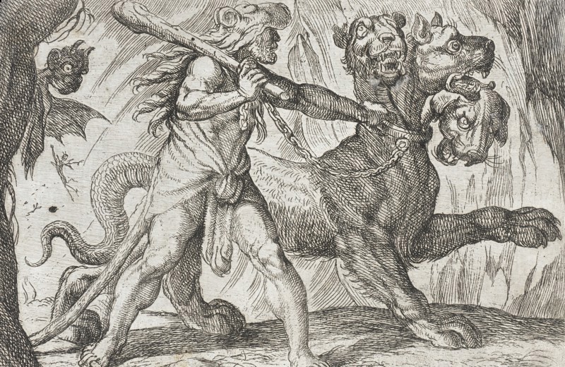 Hercules and Cerberus, 1608. Creators: Antonio Tempesta, Nicolaus van Aelst.
