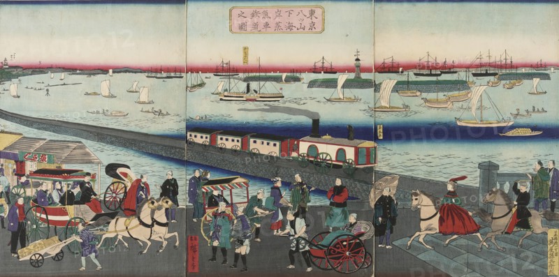 Picture of the Steam Engine Railway in Yatsuyama, Tokyo, 1871. Creator: Utagawa Hiroshige II.