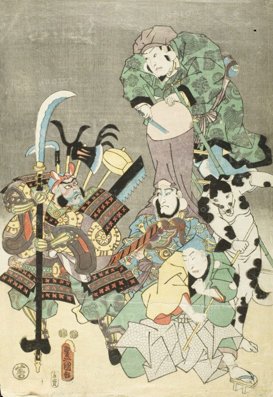 Actors as Otsu-e figures Fukurokuju and Benkei, c1850. Creator: Utagawa Kunisada.