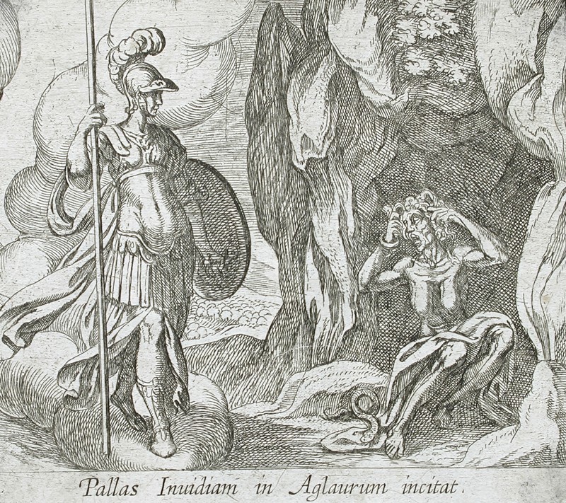 Minerva at Envy's Cave, published 1606. Creators: Antonio Tempesta, Wilhelm Janson.