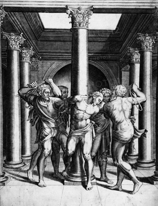 The Flagellation, between 1547 and 1587. Creators: Adamo Scultori, Michelangelo Buonarroti.