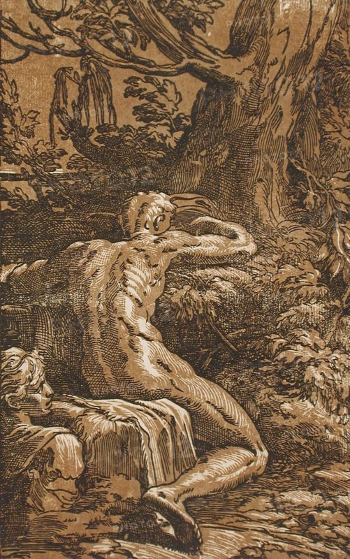 Man Seen from Behind, between c1527 and c1530. Creators: Antonio da Trento, Parmigianino.