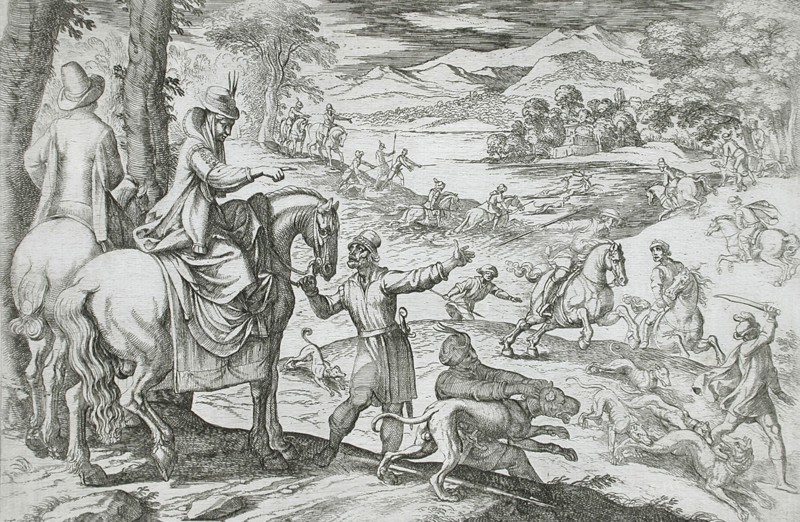 Deer and Wolf Hunt, 16th century. Creator: Antonio Tempesta.