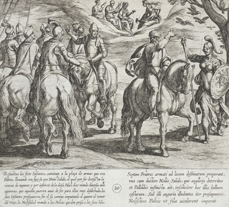 Nuño Salido, Tutor of the Infantes, Sees Evil Omens for Them in this War, 1612. Creator: Antonio Tempesta.