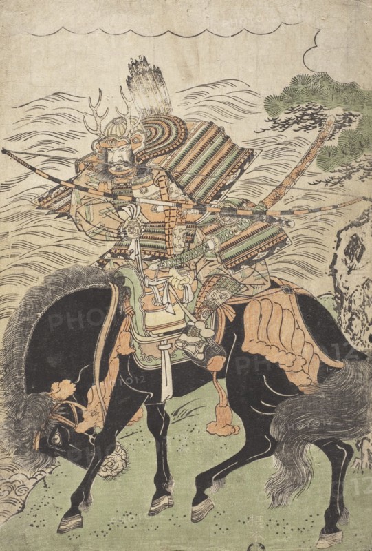 Warrior Mounted on a Black Horse (image 1 of 2), c1780s. Creator: Kitao Shigemasa.
