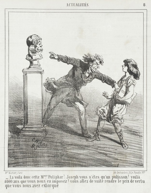 La voila donc cette Mme. Putiphar? Joseph vous n'êtes qu'un polisson! Voilà 4.000 ans que..., 1866. Creator: Cham.