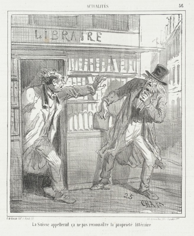 La Suisse appellerait ça ne pas reconnaitre la propriété littéraire, 1866. Creator: Cham.