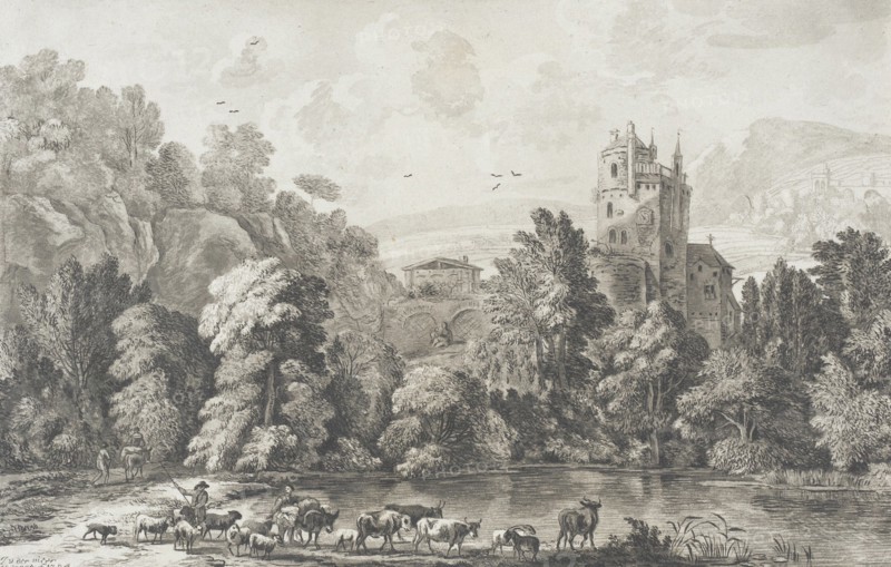 Landscape with Castle and Shepherd Tending Flock, 1704. Creator: Cornelis Ploos van Amstel.