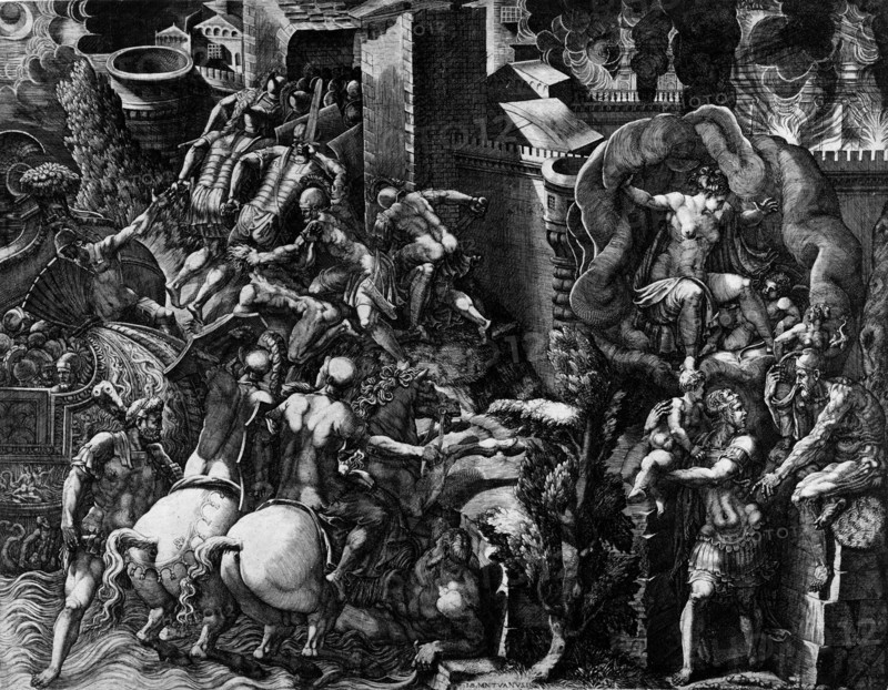The Fall of Troy and the Escape of Aeneas, mid-1540s. Creator: Giorgio Ghisi.