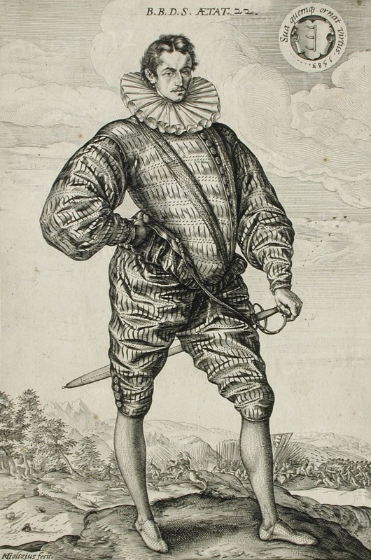 A Polish Nobleman Standing: Balthasar Bathory de Somlyo, 1583. Creator: Hendrik Goltzius.