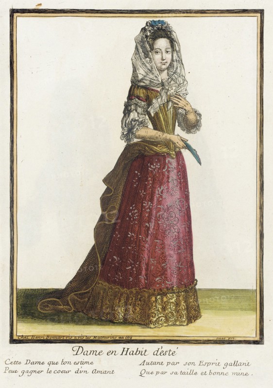 Recueil des modes de la cour de France, 'Dame en Habit d'Esté', Bound 1703-1704. Creator: Henri Bonnart.