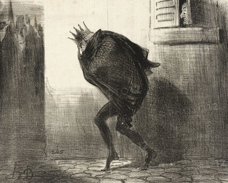 Rentrée nocturne de l'Electeur de Hesse dans sa bonne ville de Cassel, 1850. Creator: Honore Daumier.