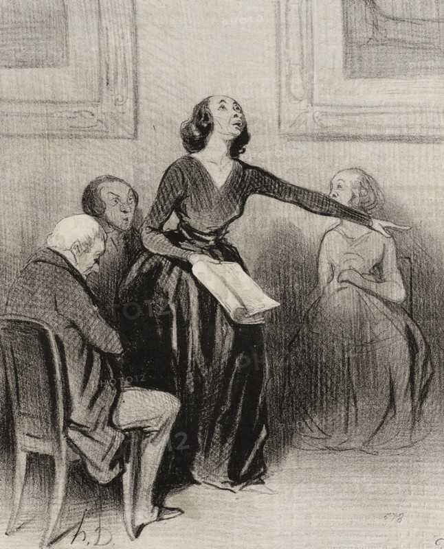 Le Bas-bleu déclamant sa pièce, 1844. Creator: Honore Daumier.