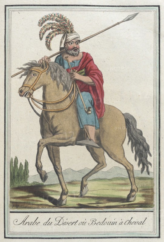 Costumes de Différents Pays, 'Arabe du Désert où Bedouin à Cheval', c1797. Creator: Jacques Grasset de Saint-Sauveur.