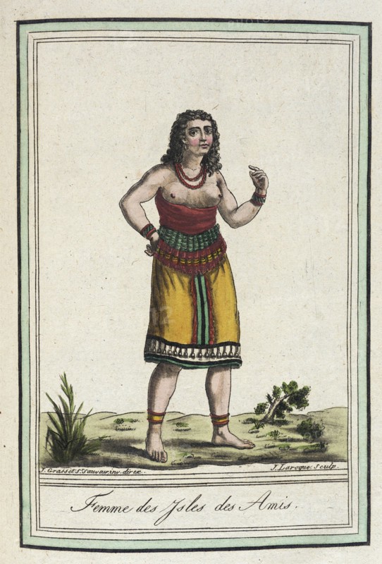 Costumes de Différents Pays, 'Femme des Ysles des Amis', c1797. Creator: Jacques Grasset de Saint-Sauveur.