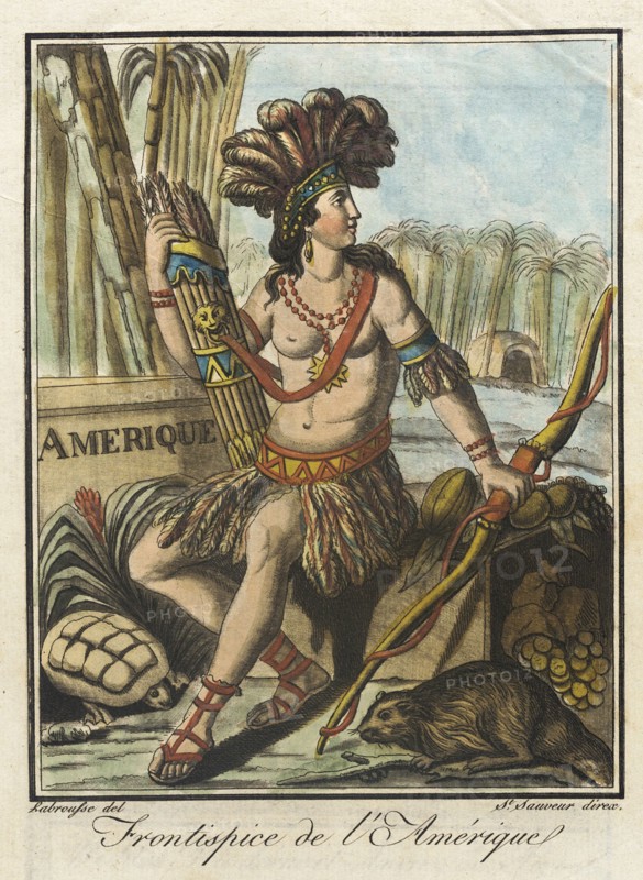 Costumes de Différents Pays, 'Frontispice de l'Amérique', c1797. Creator: Jacques Grasset de Saint-Sauveur.