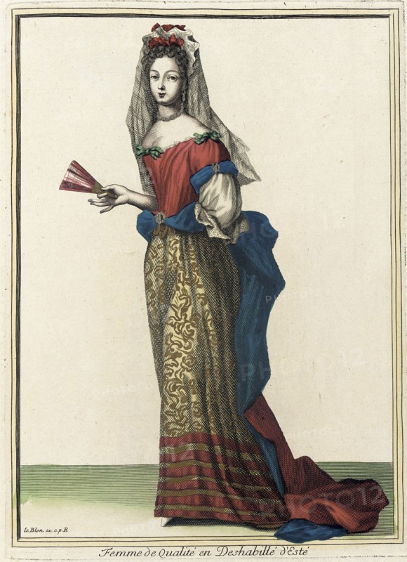 Recueil des modes de la cour de France, 'Femme de Qualité en Deshabillé d'Esté', Bound 1703-1704. Creator: Jean I Leblond.
