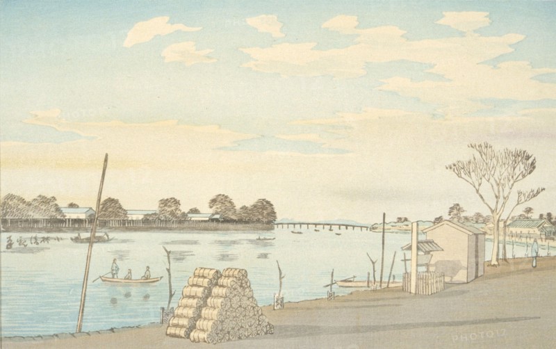 Fujimi Ferry, the River Okawa, 1880. Creator: Kobayashi Kiyochika.