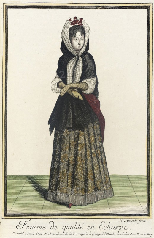 Recueil des modes de la cour de France, 'Femme de Qualité en Echarpe', between c1681 and c1683. Creator: Nicolas Arnoult.