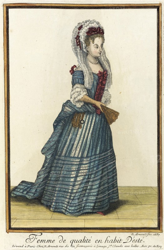 Recueil des modes de la cour de France, 'Femme de Qualité en Habit d'Esté', 1687. Creator: Nicolas Arnoult.