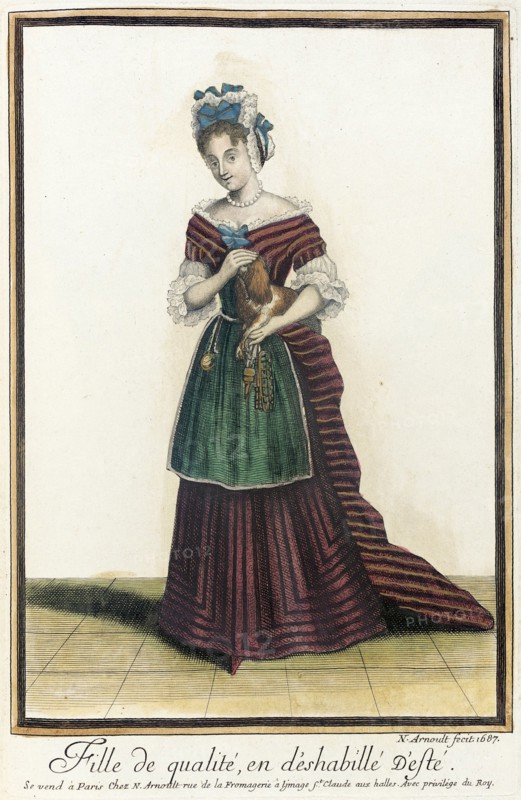 Recueil des modes de la cour de France, 'Fille de Qualité, en d'Eshabillé d'Esté', 1687. Creator: Nicolas Arnoult.