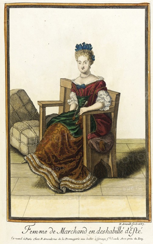 Recueil des modes de la cour de France, 'Femme de Marchand en Deshabillé d'Esté', 1687. Creator: Nicolas Arnoult.